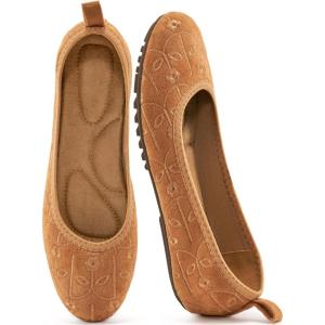 Ecetana Ballet Flats Shoes for Women: Dressy Casual Foldable Flats Comfortable Round Toe Slip On Loafers(Brown)