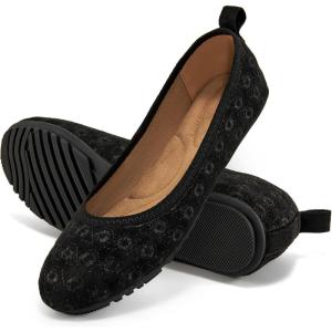 Ecetana Flats for Women Dress Shoes: Round Toe Comfortable Flat Ballet Shoes 2025 Casual Slip On Foldable Loafers(Black)