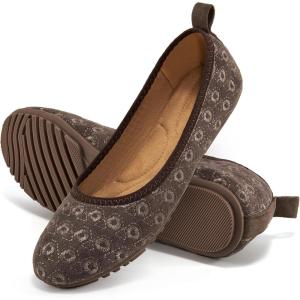 Ecetana Flats for Women Dress Shoes: Round Toe Comfortable Flat Ballet Shoes 2025 Casual Slip On Foldable Loafers(Coffee)