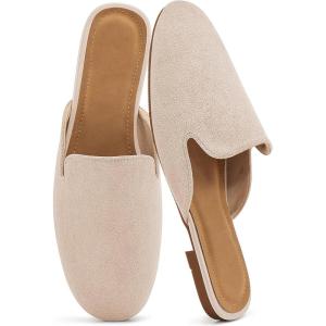 Ecetana Mules for Women Flats Shoes: Comfortable Slip On Casual Work Slides Round Toe Backless Loafers(Apricot)