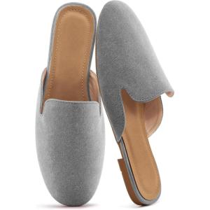 Ecetana Mules for Women Flats Shoes: Comfortable Slip On Casual Work Slides Round Toe Backless Loafers(Grey)