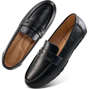 Ecetana Women Loafers Comfortable Shoes Casual Slip on Penny Moccasins Flats for Walking Driving Business(Black)