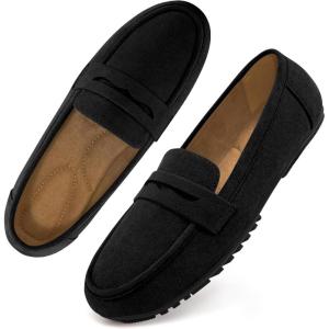 Ecetana Women Loafers Comfortable Shoes Casual Slip on Penny Moccasins Flats for Walking Driving Business(Suede-black)