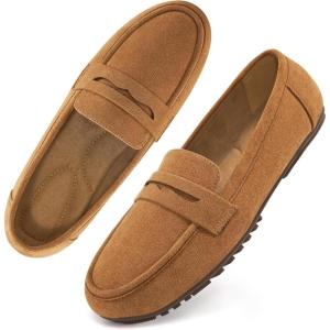 Ecetana Women Loafers Comfortable Shoes Casual Slip on Penny Moccasins Flats for Walking Driving Business(Suede-brown)