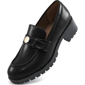 Ecetana Womens Loafers Comfortable Slip On Chunky Platform Penny Fashion Shoes for Business Work Casual(Black)