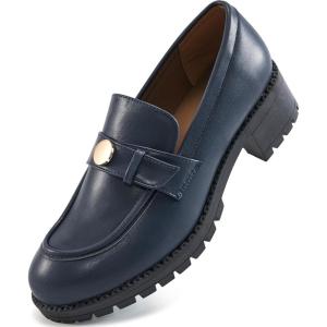 Ecetana Womens Loafers Comfortable Slip On Chunky Platform Penny Fashion Shoes for Business Work Casual(Blue)
