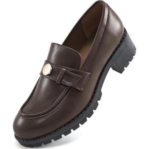 Ecetana Womens Loafers Comfortable Slip On Chunky Platform Penny Fashion Shoes for Business Work Casual(Coffee)