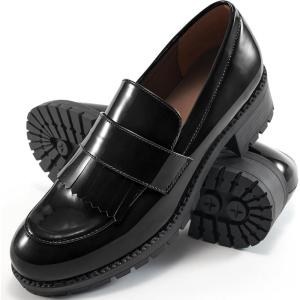 Ecetana Womens Loafers Platform Chunky Penny Lug Sole Comfort Slip on Casual Fashion Business Work Shoes(Black)