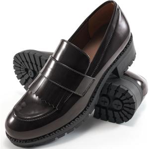Ecetana Womens Loafers Platform Chunky Penny Lug Sole Comfort Slip on Casual Fashion Business Work Shoes(Coffee)