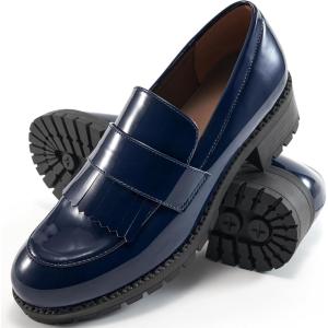 Ecetana Womens Loafers Platform Chunky Penny Lug Sole Comfort Slip on Casual Fashion Business Work Shoes(Dark Blue)