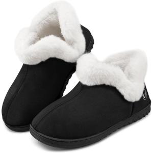 Ecetana Womens Slippers House Shoes: Memory Foam Comfy Closed Back Fuzzy Slippers Indoor and Outdoor Cozy Slip On Soft Bedroom Shoes(Black)
