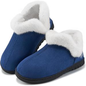 Ecetana Womens Slippers House Shoes: Memory Foam Comfy Closed Back Fuzzy Slippers Indoor and Outdoor Cozy Slip On Soft Bedroom Shoes(Darkblue)