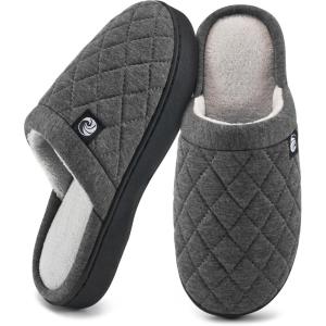 Ecetana Women’s & Men’s Memory Foam Bedroom Slippers – Comfortable Fuzzy Indoor/Outdoor House Shoes(Darkgrey)