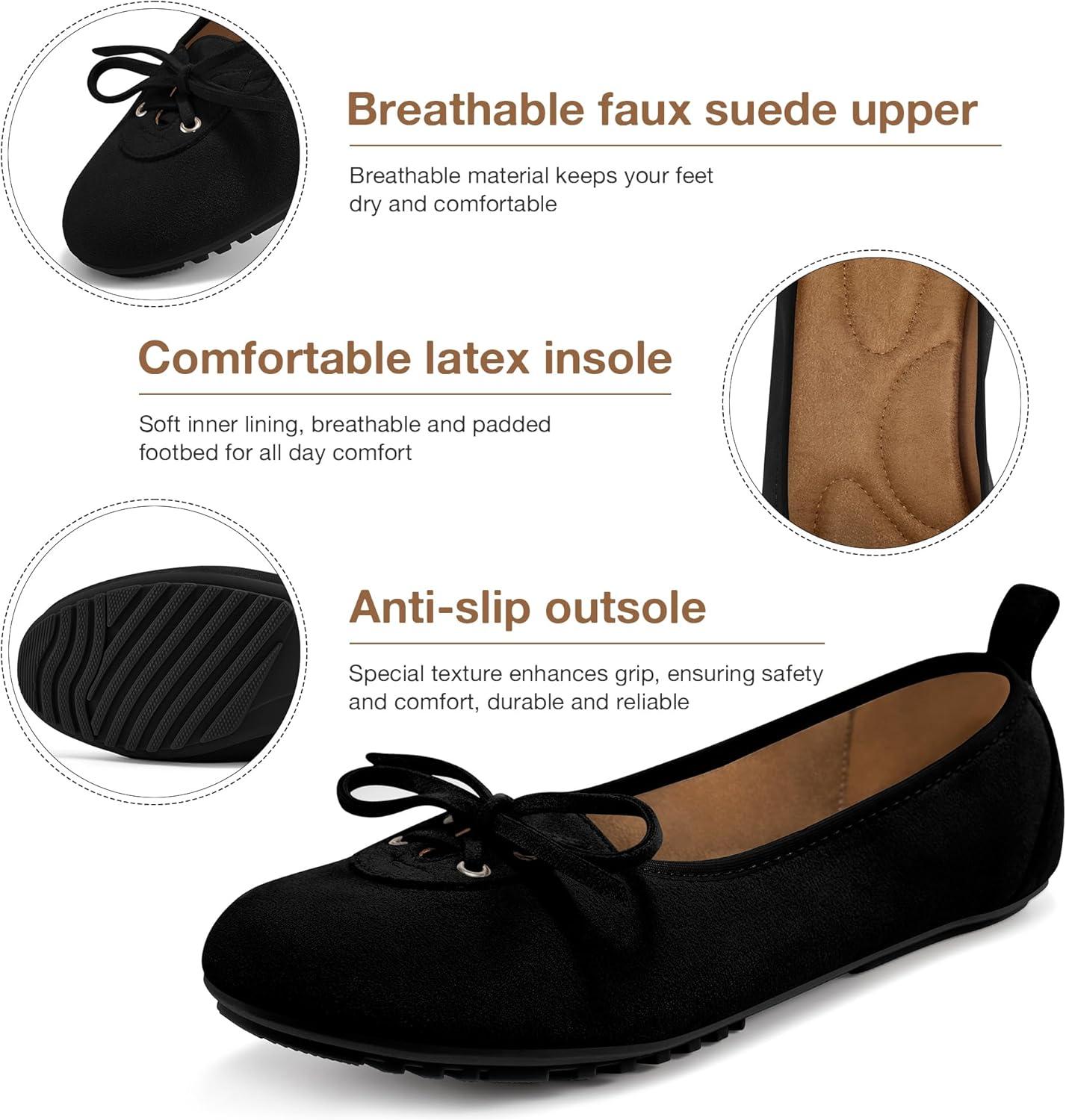 imageEcetana Womens Flats Ballet Shoes Round Toe Dressy Comfortable Slip On Foldable Lace Up Loafers 2025Black