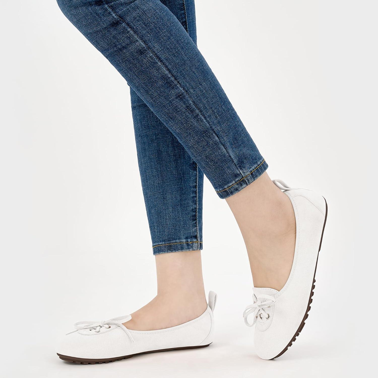 imageEcetana Womens Flats Ballet Shoes Round Toe Dressy Comfortable Slip On Foldable Lace Up Loafers 2025White