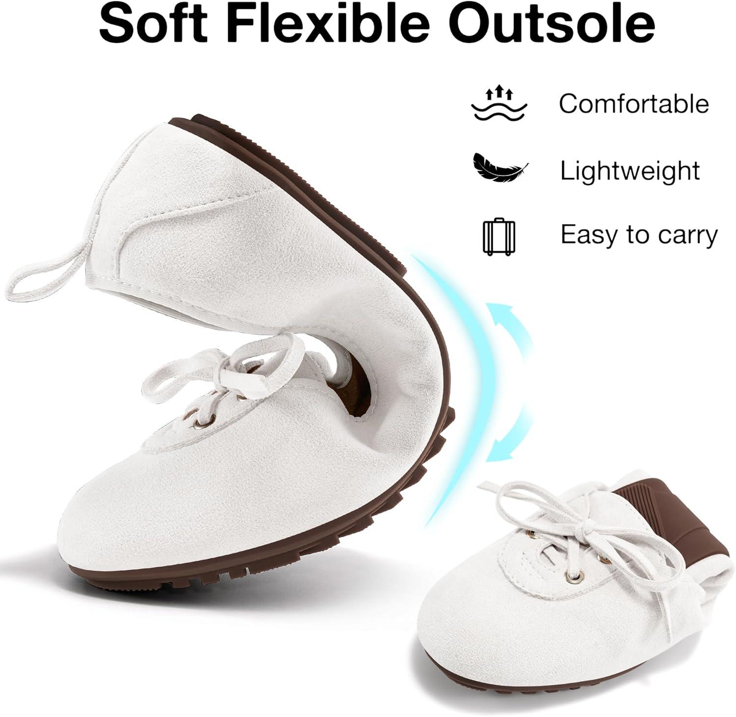 imageEcetana Womens Flats Ballet Shoes Round Toe Dressy Comfortable Slip On Foldable Lace Up Loafers 2025White