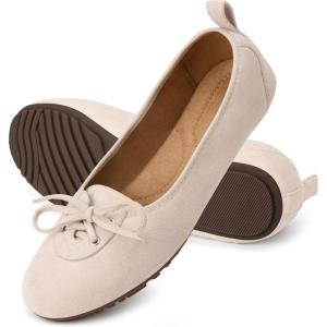 Ecetana Womens Flats Ballet Shoes: Round Toe Dressy Comfortable Slip On Foldable Lace Up Loafers 2025(Beige)