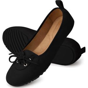 Ecetana Womens Flats Ballet Shoes: Round Toe Dressy Comfortable Slip On Foldable Lace Up Loafers 2025(Black)