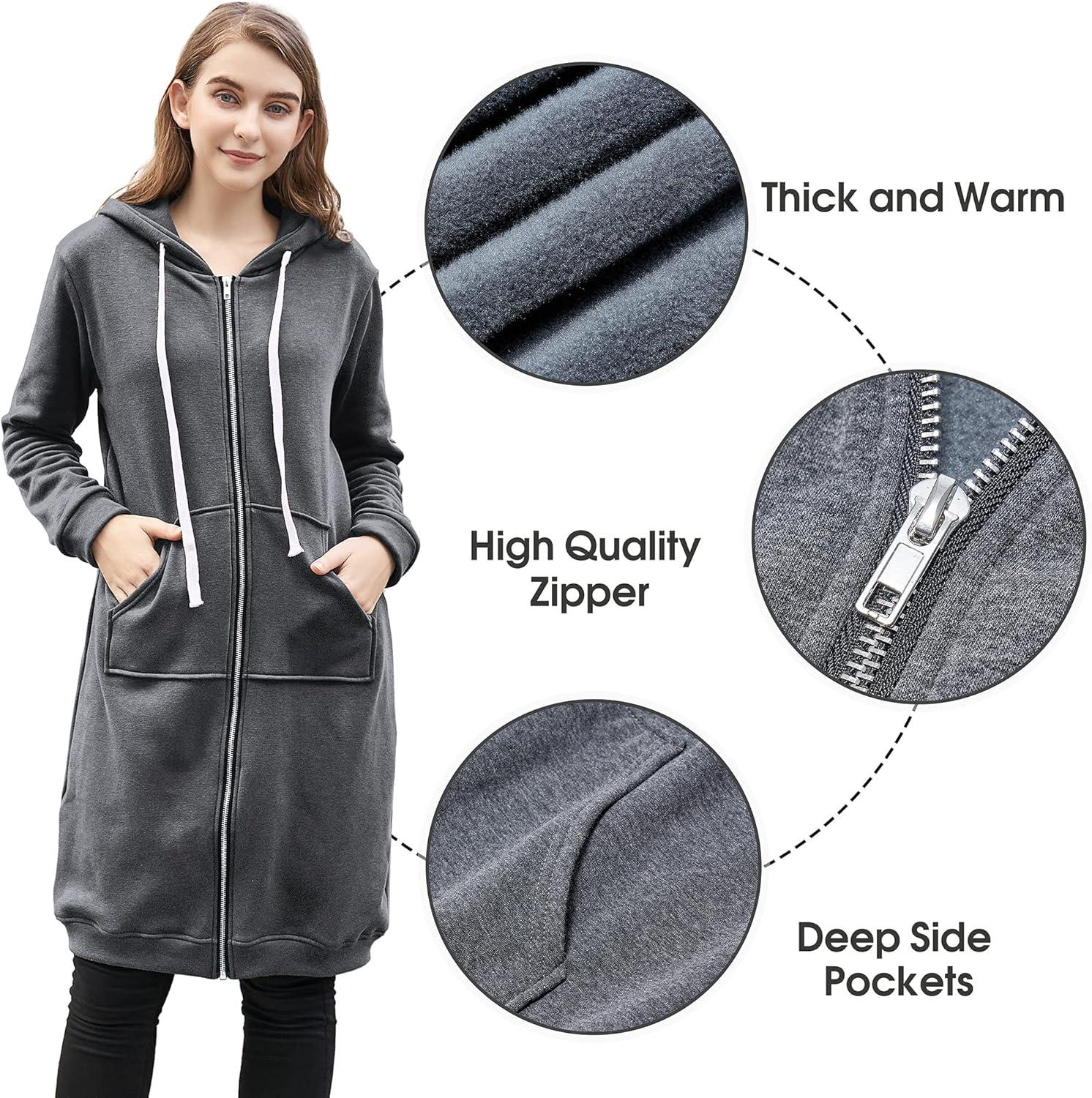 imageDUOYANGJIASHA Womens Hoodies 2025 Zip Up Sweatshirts Oversized Fashion Long Hooded Fall Winter Fleece Jackets with PocketsDark Grey