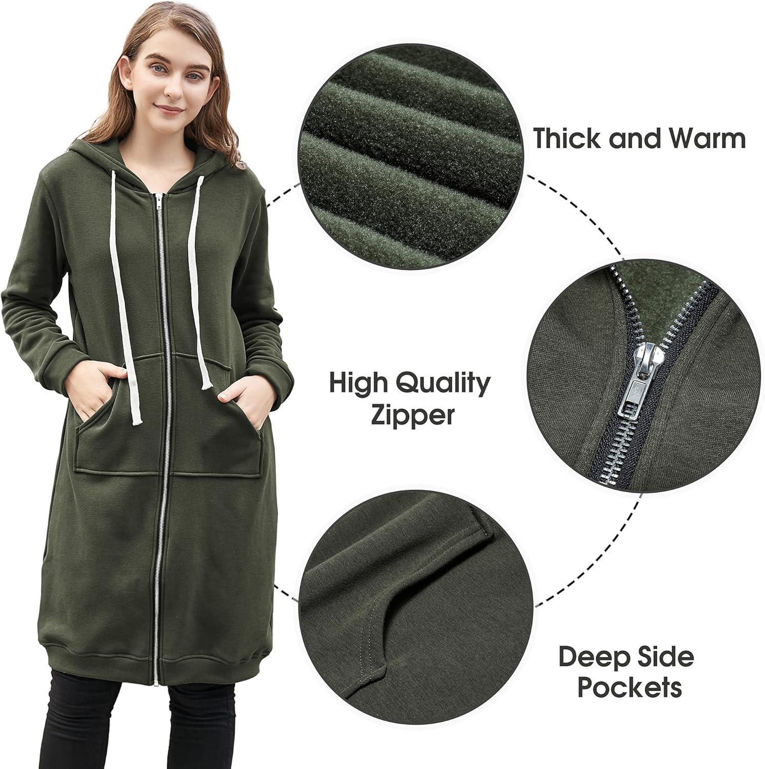 imageDUOYANGJIASHA Womens Hoodies 2025 Zip Up Sweatshirts Oversized Fashion Long Hooded Fall Winter Fleece Jackets with PocketsGreen