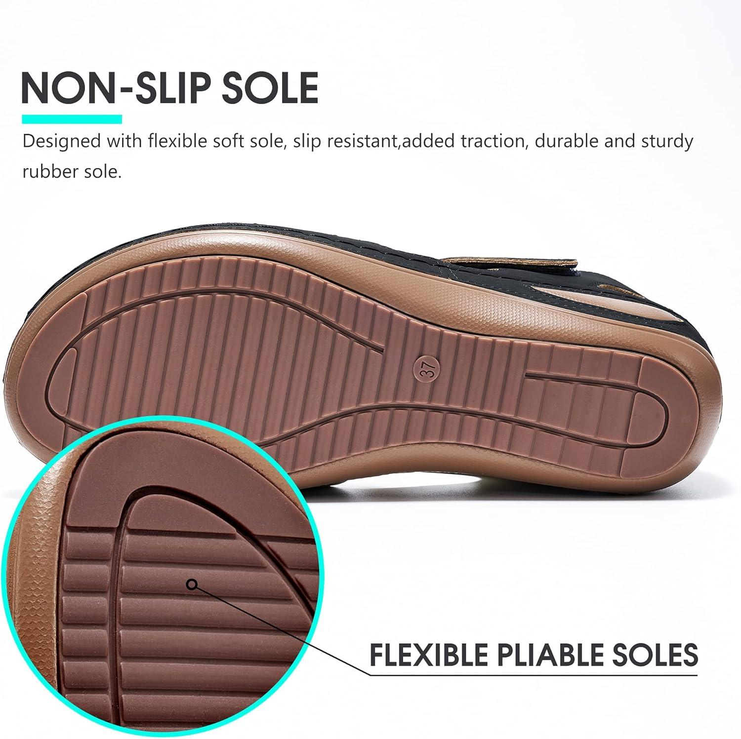 imageDUOYANGJIASHA Womens Sandals Dressy Summer Beach Bohemia Ankle Strap Causal Comfortable Closed Toe Wedge Shoes for OutdoorBlack