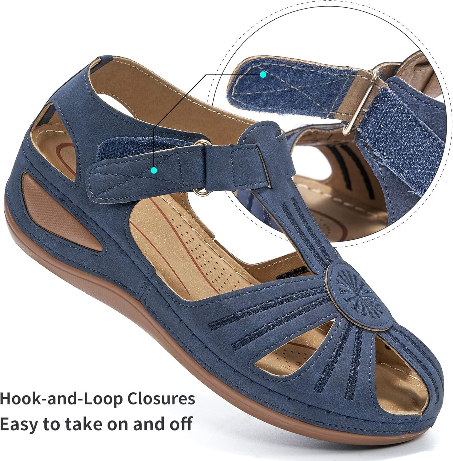 imageDUOYANGJIASHA Womens Sandals Dressy Summer Beach Bohemia Ankle Strap Causal Comfortable Closed Toe Wedge Shoes for OutdoorBlue