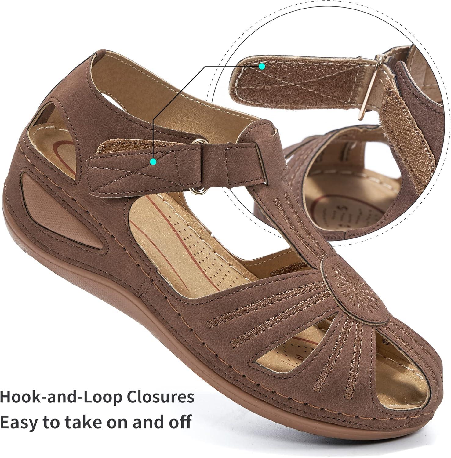 imageDUOYANGJIASHA Womens Sandals Dressy Summer Beach Bohemia Ankle Strap Causal Comfortable Closed Toe Wedge Shoes for OutdoorBrown