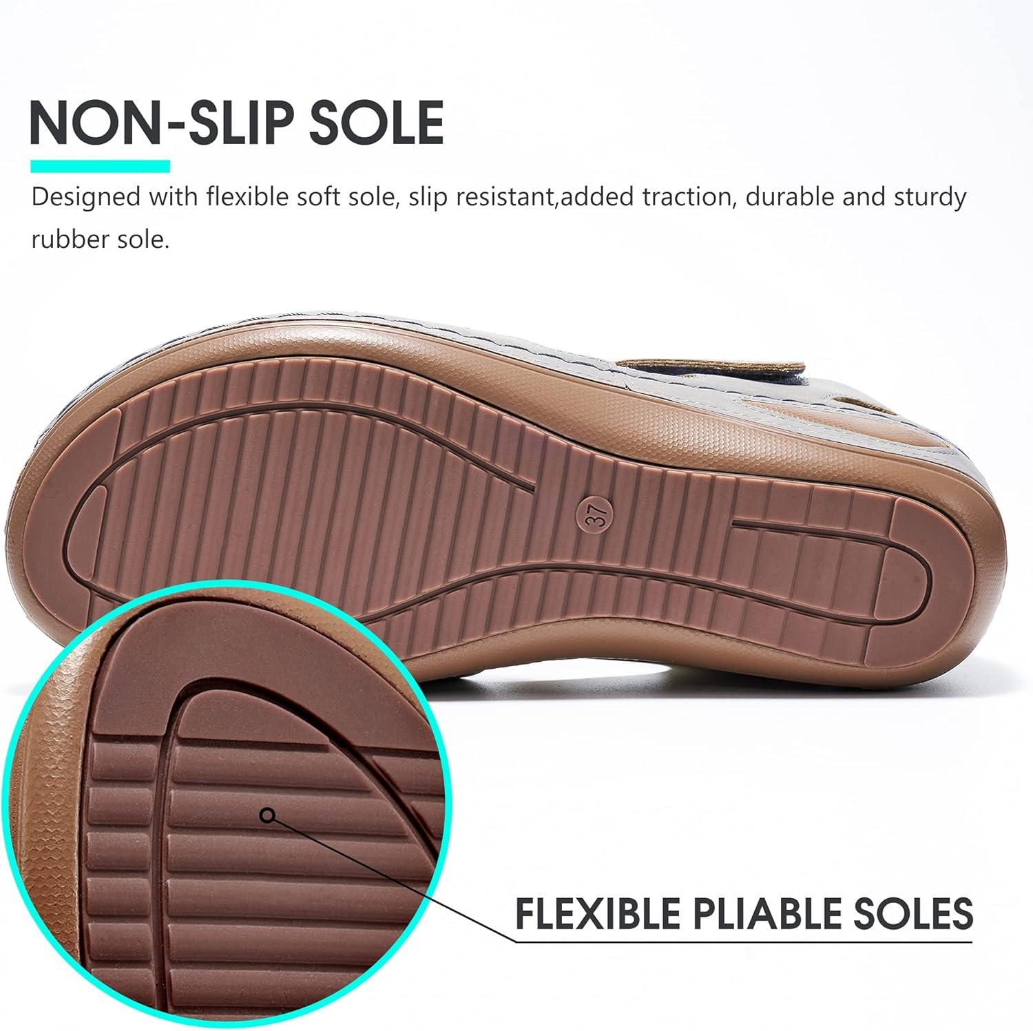 imageDUOYANGJIASHA Womens Sandals Dressy Summer Beach Bohemia Ankle Strap Causal Comfortable Closed Toe Wedge Shoes for OutdoorGrey