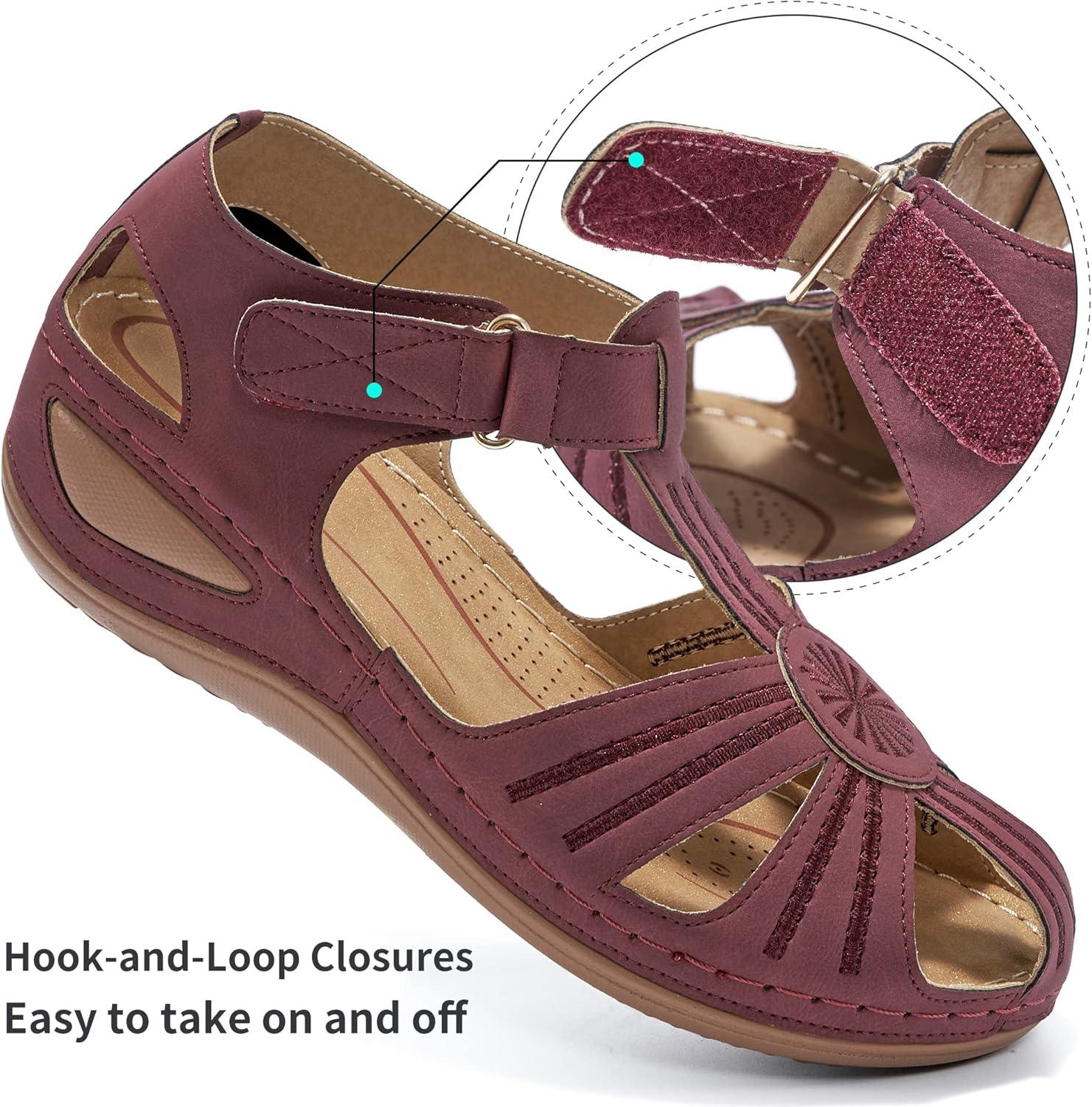 imageDUOYANGJIASHA Womens Sandals Dressy Summer Beach Bohemia Ankle Strap Causal Comfortable Closed Toe Wedge Shoes for OutdoorWinered