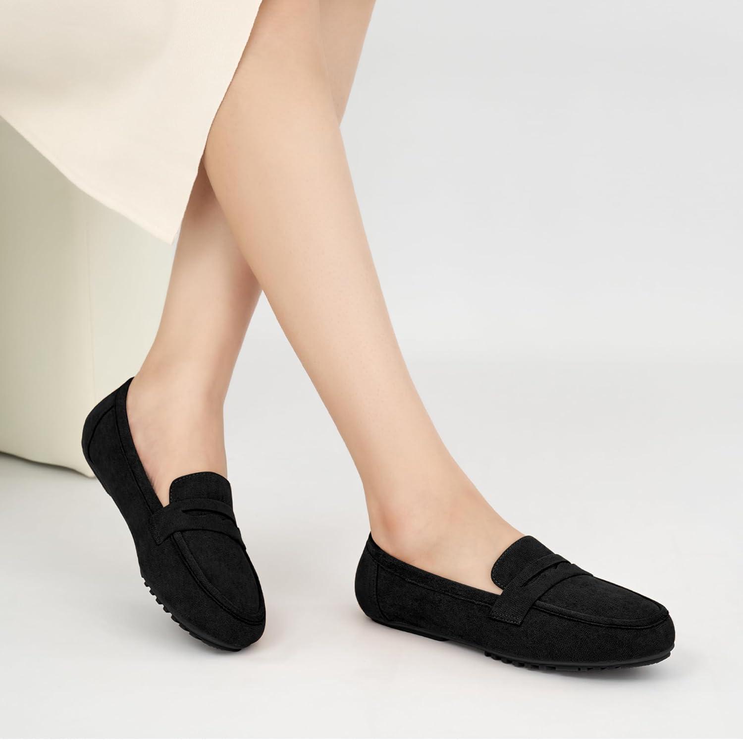 imageEcetana Women Loafers Comfortable Shoes Casual Slip on Penny Moccasins Flats for Walking Driving Business SuedeBlack