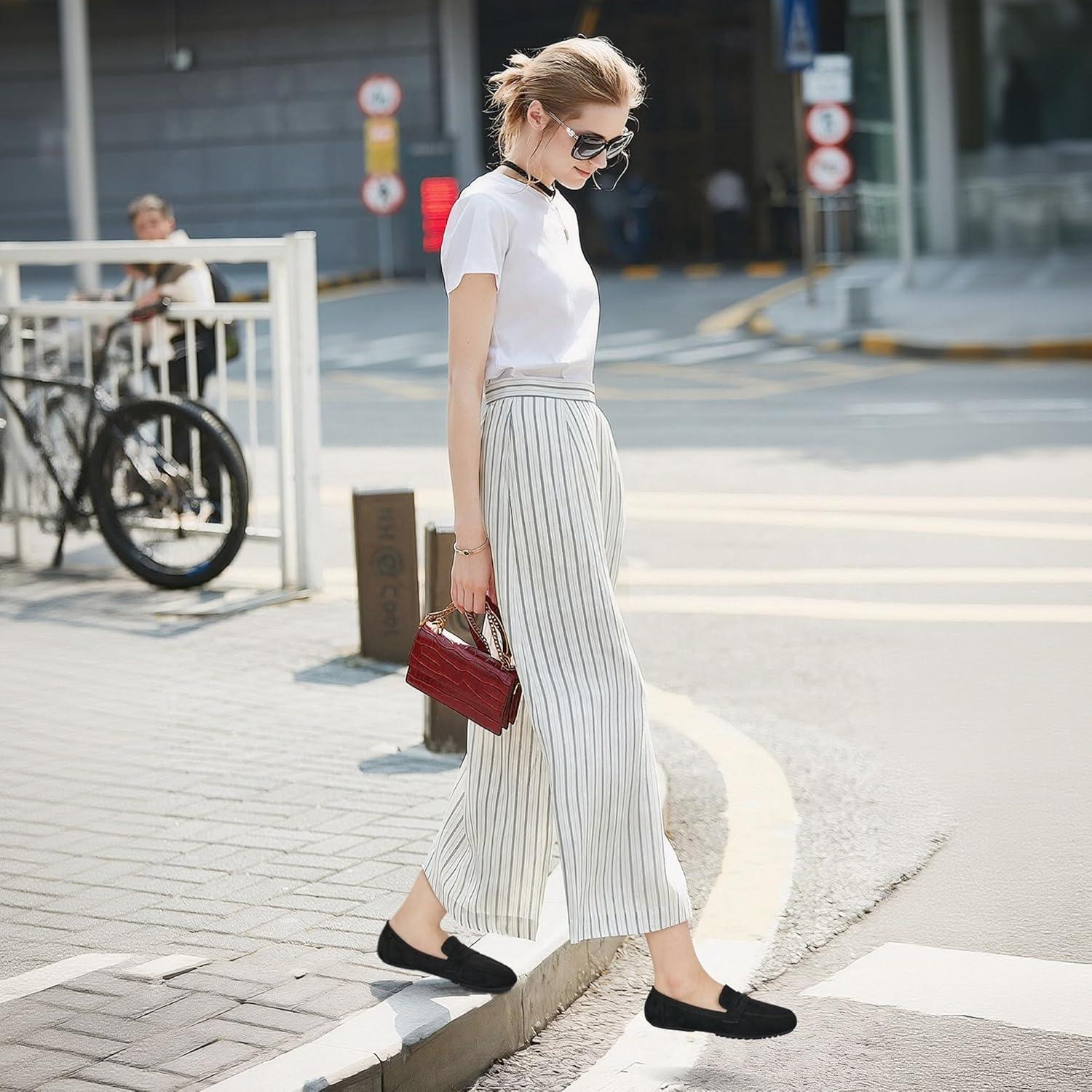 imageEcetana Women Loafers Comfortable Shoes Casual Slip on Penny Moccasins Flats for Walking Driving Business SuedeBlack