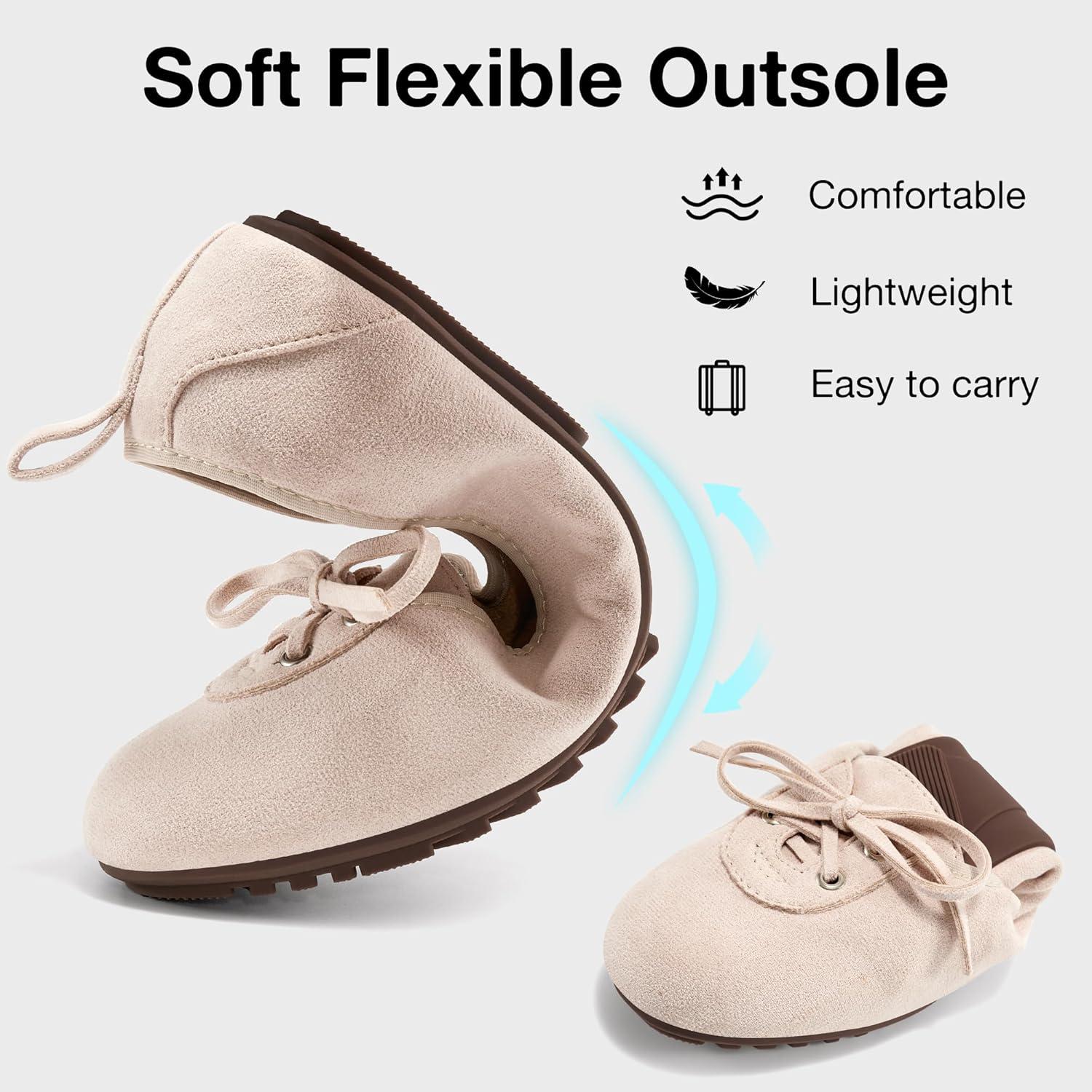 imageEcetana Womens Flats Ballet Shoes Round Toe Dressy Comfortable Slip On Foldable Lace Up Loafers 2025 Beige