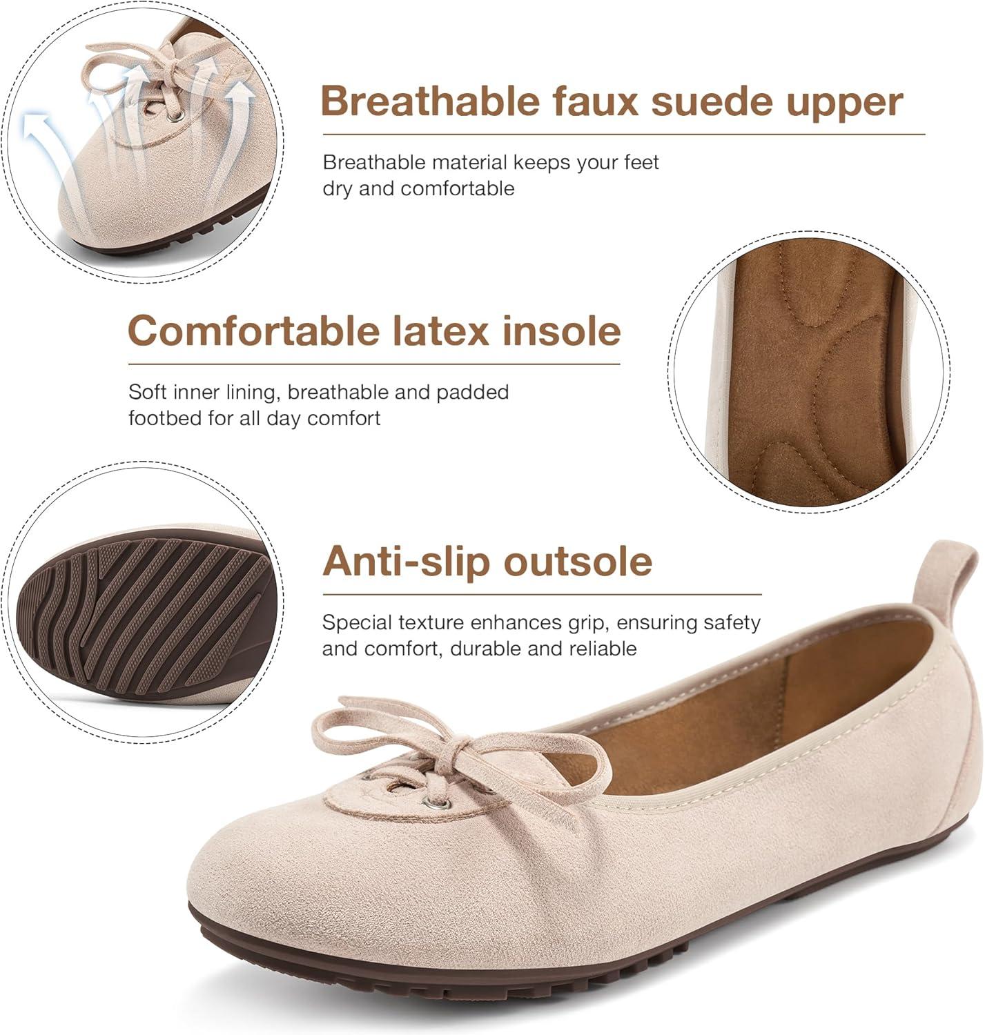 imageEcetana Womens Flats Ballet Shoes Round Toe Dressy Comfortable Slip On Foldable Lace Up Loafers 2025 Beige