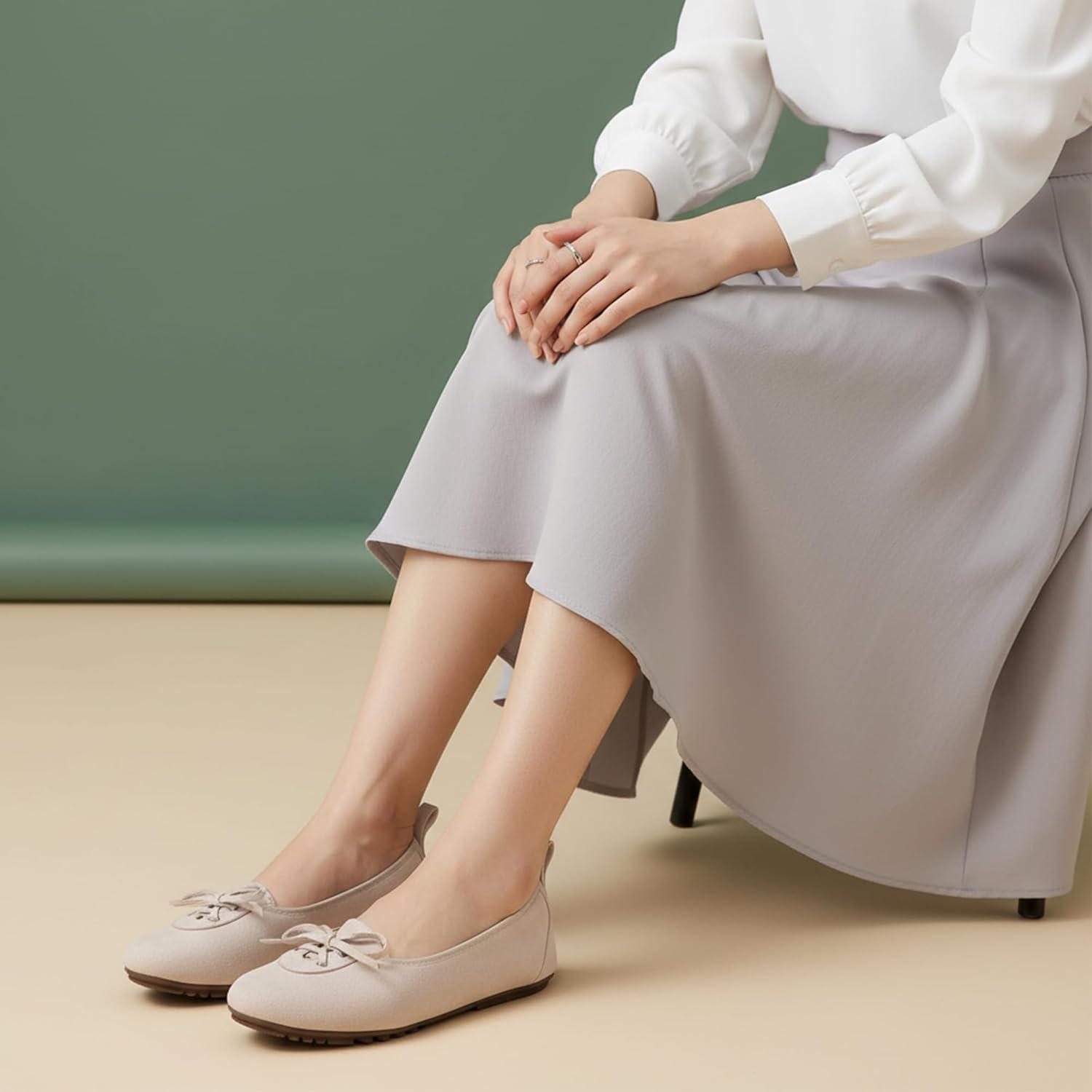 imageEcetana Womens Flats Ballet Shoes Round Toe Dressy Comfortable Slip On Foldable Lace Up Loafers 2025 Beige