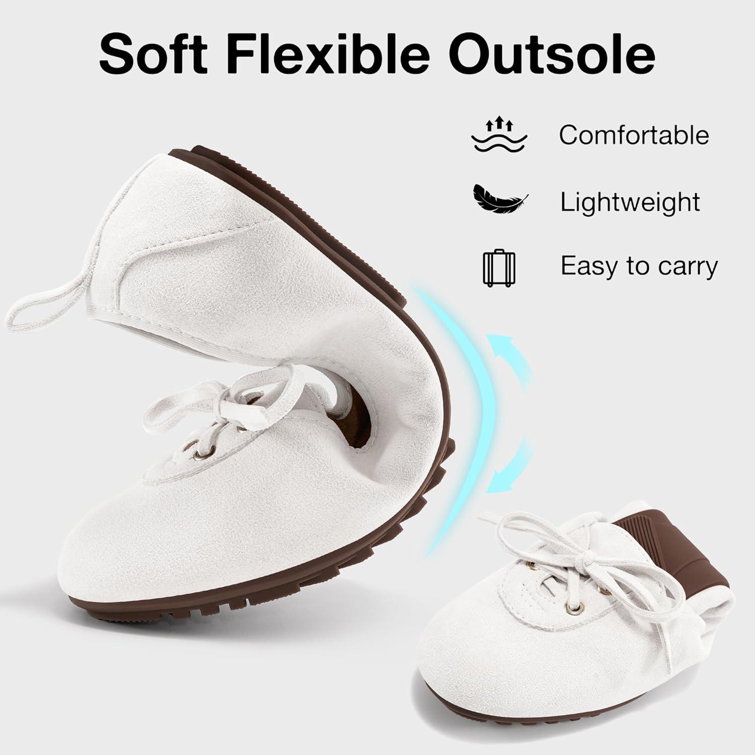 imageEcetana Womens Flats Ballet Shoes Round Toe Dressy Comfortable Slip On Foldable Lace Up Loafers 2025 White
