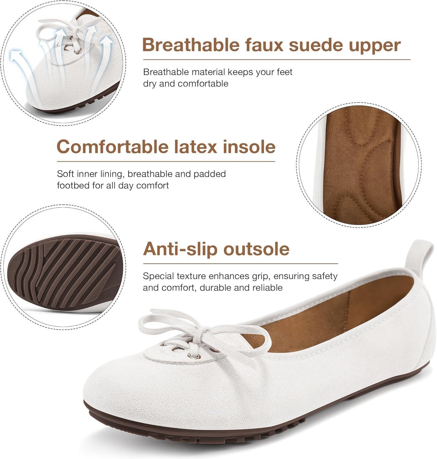 imageEcetana Womens Flats Ballet Shoes Round Toe Dressy Comfortable Slip On Foldable Lace Up Loafers 2025 White