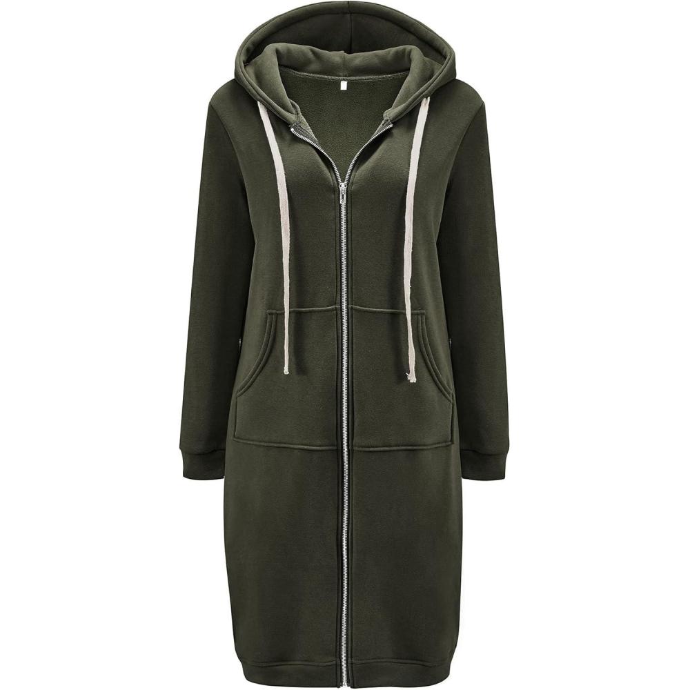 imageDUOYANGJIASHA Womens Hoodies 2025 Zip Up Sweatshirts Oversized Fashion Long Hooded Fall Winter Fleece Jackets with PocketsGreen