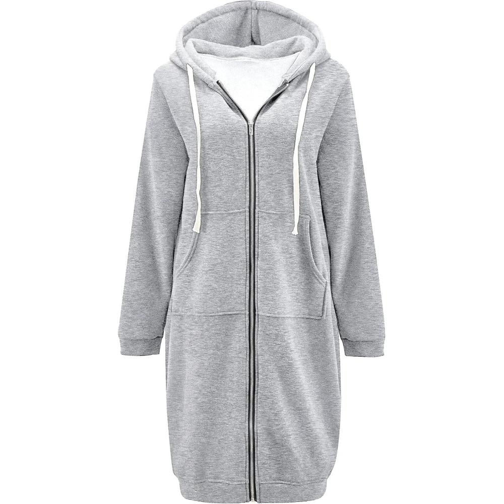 imageDUOYANGJIASHA Womens Hoodies 2025 Zip Up Sweatshirts Oversized Fashion Long Hooded Fall Winter Fleece Jackets with PocketsGrey
