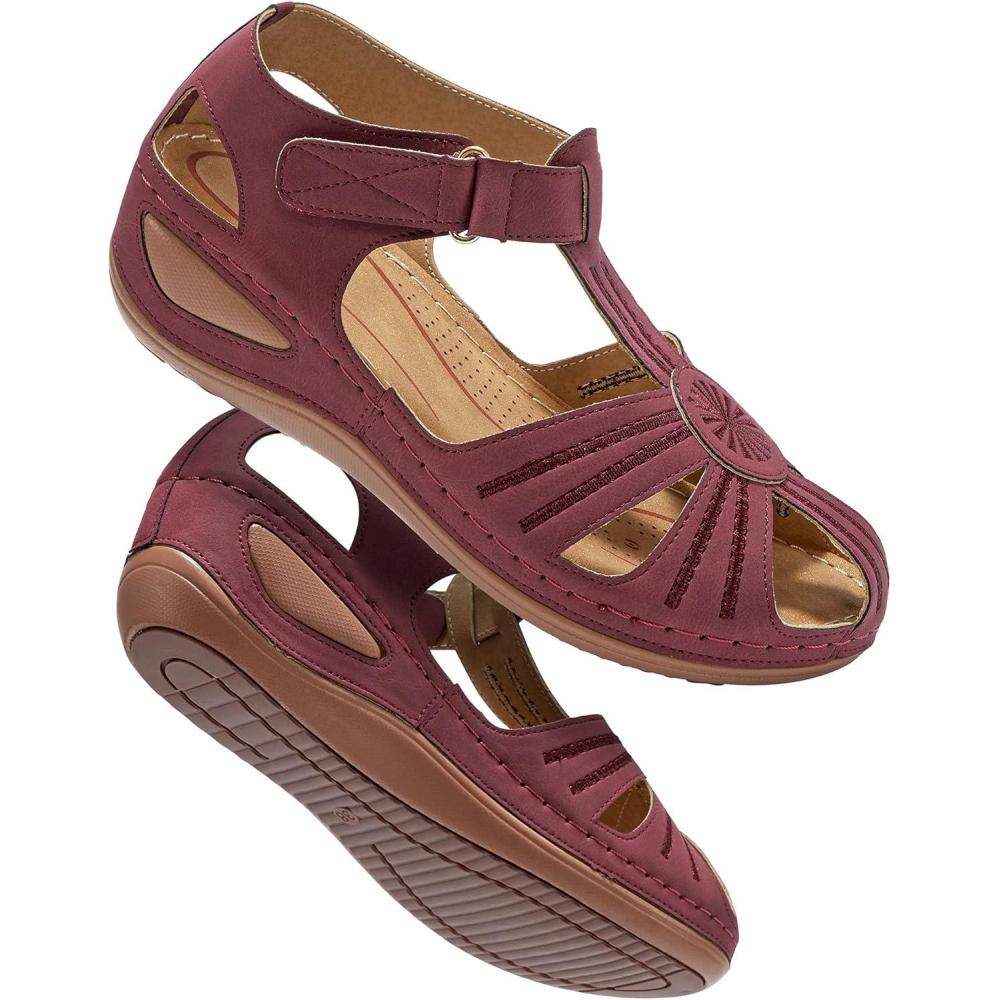 imageDUOYANGJIASHA Womens Sandals Dressy Summer Beach Bohemia Ankle Strap Causal Comfortable Closed Toe Wedge Shoes for OutdoorWinered