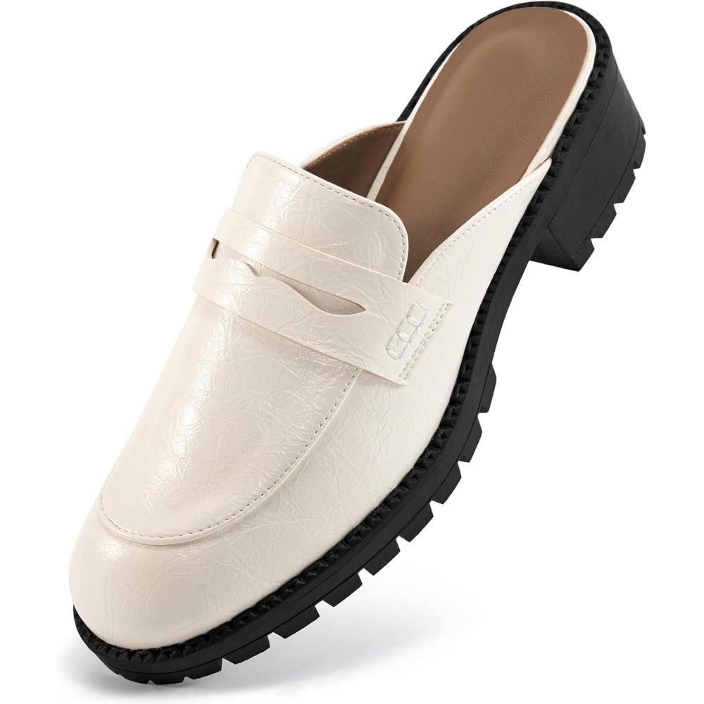 imageEcetana Women Mules Comfortable Clogs Platform Chunky Slip on Backless Loafers Casual Walking Business Slide ShoesBeige
