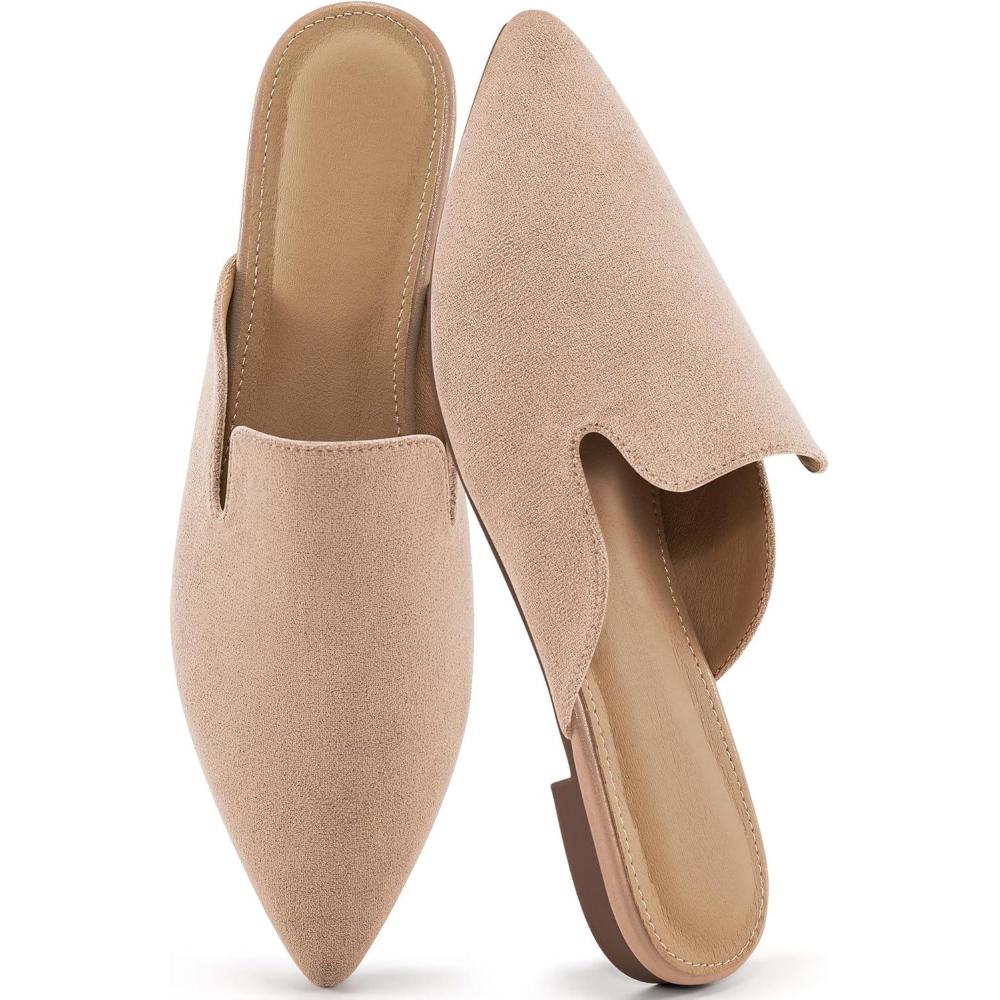imageEcetana Womens Mules Flats Pointed Toe Dressy Slip On Work Shoes for Business Comfortable Casual Slides Backless LoafersApricot