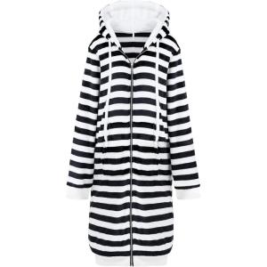 DUOYANGJIASHA Womens Hoodies 2025 Zip Up Sweatshirts Oversized Fashion Long Hooded Fall Winter Fleece Jackets with Pockets(Black White)
