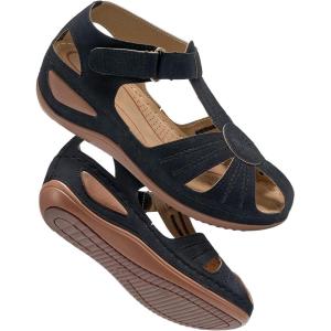 DUOYANGJIASHA Womens Sandals Dressy Summer Beach Bohemia Ankle Strap Causal Comfortable Closed Toe Wedge Shoes for Outdoor(Black)