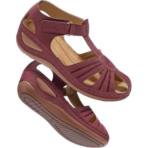 DUOYANGJIASHA Womens Sandals Dressy Summer Beach Bohemia Ankle Strap Causal Comfortable Closed Toe Wedge Shoes for Outdoor(Winered)
