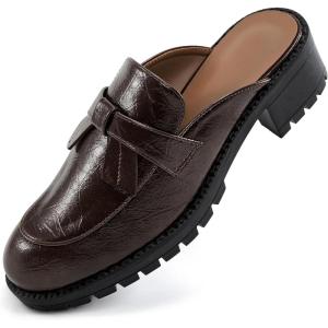 Ecetana Mules for Women Dressy Comfortable Slip on Chunky Backless Loafers Casual Slides Shoes for Business Fashion(Coffee)