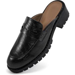Ecetana Women Mules Comfortable Clogs Platform Chunky Slip on Backless Loafers Casual Walking Business Slide Shoes(Black)