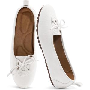 Ecetana Womens Flats Ballet Shoes: Round Toe Dressy Comfortable Slip On Foldable Lace Up Loafers 2025 White