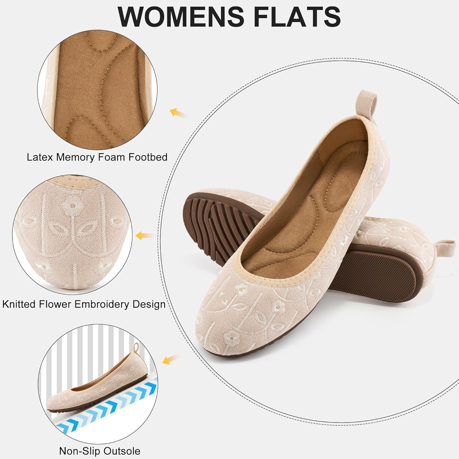 imageEcetana Ballet Flats Shoes for Women Dressy Casual Foldable Flats Comfortable Round Toe Slip On LoafersBeige