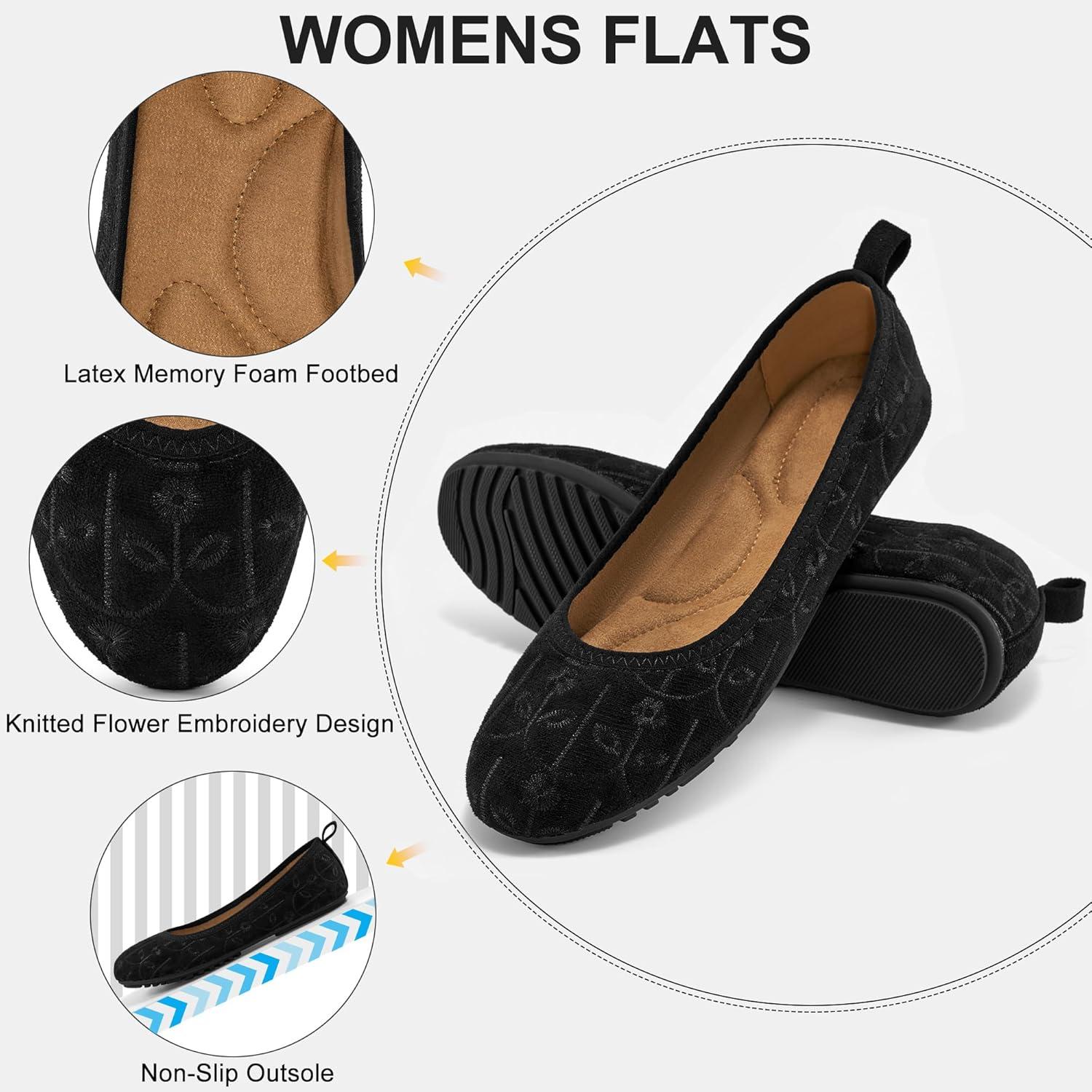 imageEcetana Ballet Flats Shoes for Women Dressy Casual Foldable Flats Comfortable Round Toe Slip On LoafersBlack