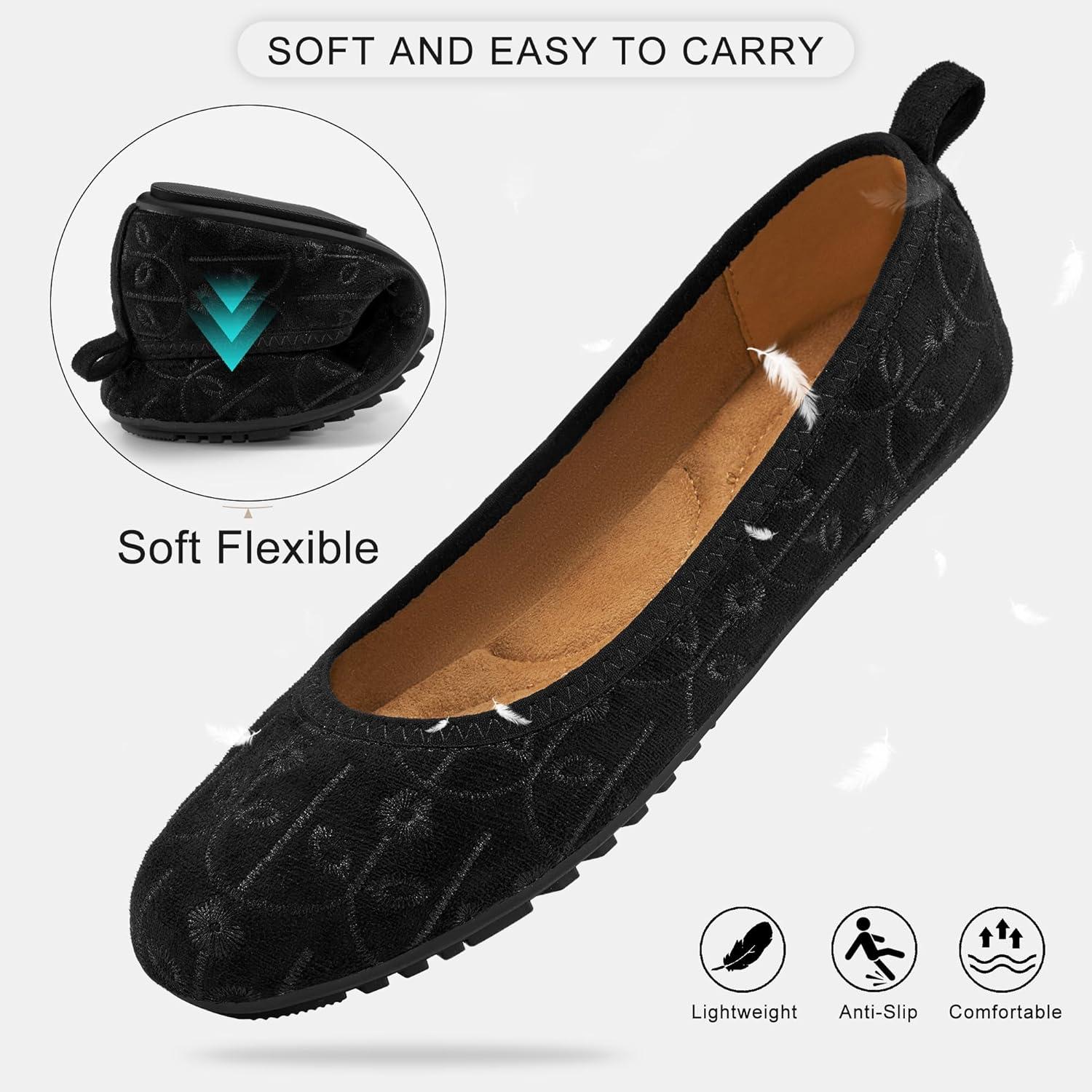 imageEcetana Ballet Flats Shoes for Women Dressy Casual Foldable Flats Comfortable Round Toe Slip On LoafersBlack